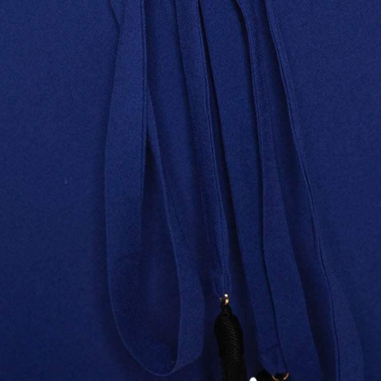 Pre Owned Roberto Cavalli Blue Crepe Waist Tie Detail Flared Pants M