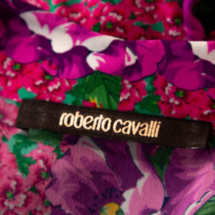 مملوكة مسبقًا Roberto Cavalli Pink Floral Print Silk Ruffled Blouse M