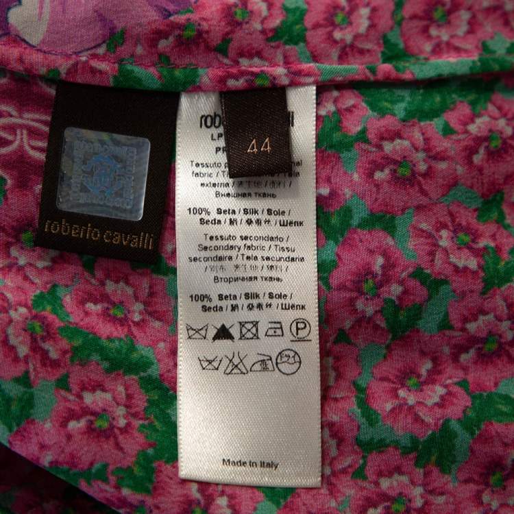 مملوكة مسبقًا Roberto Cavalli Pink Floral Print Silk Ruffled Blouse M