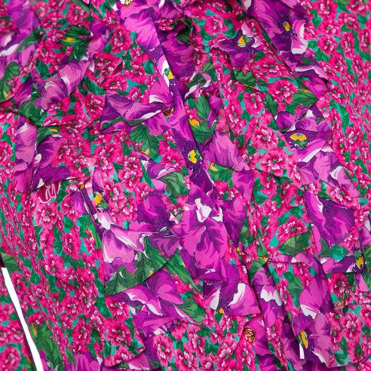 مملوكة مسبقًا Roberto Cavalli Pink Floral Print Silk Ruffled Blouse M