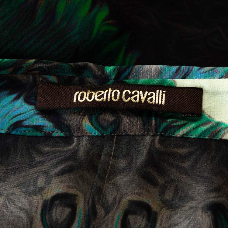 Pre Owned Roberto Cavalli Green Abstract Print Silk Dolman Sleeve Blouse L