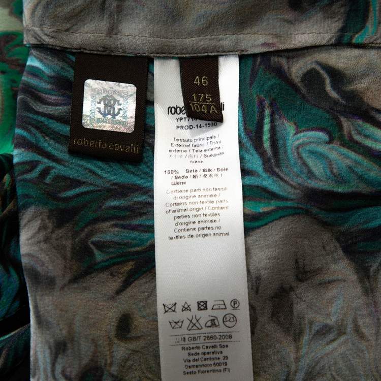 Pre Owned Roberto Cavalli Green Abstract Print Silk Dolman Sleeve Blouse L