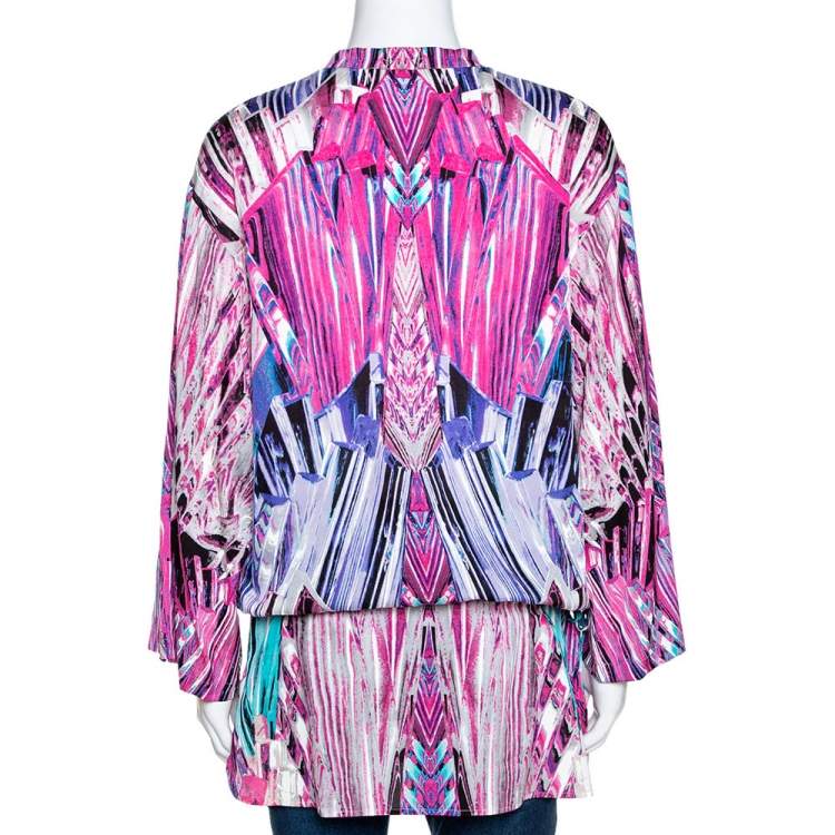 Pre Owned Robert Cavalli Pink Printed Stretch Silk Tunic Top M
