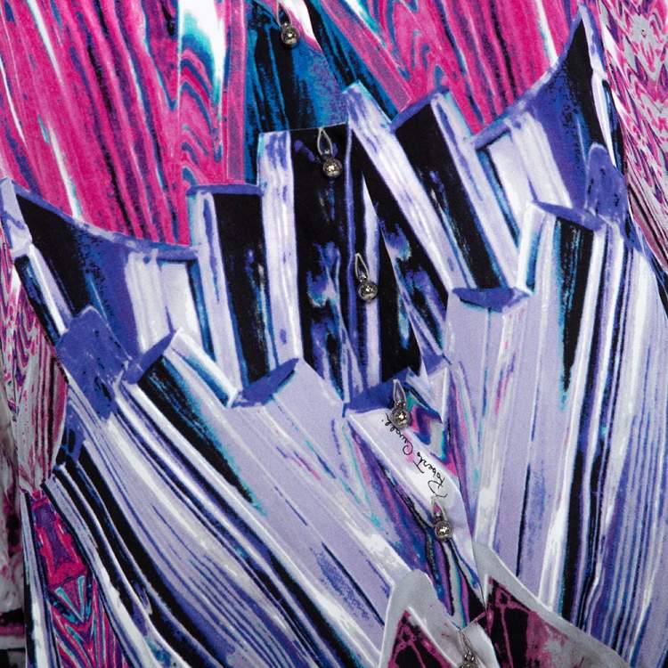Pre Owned Robert Cavalli Pink Printed Stretch Silk Tunic Top M