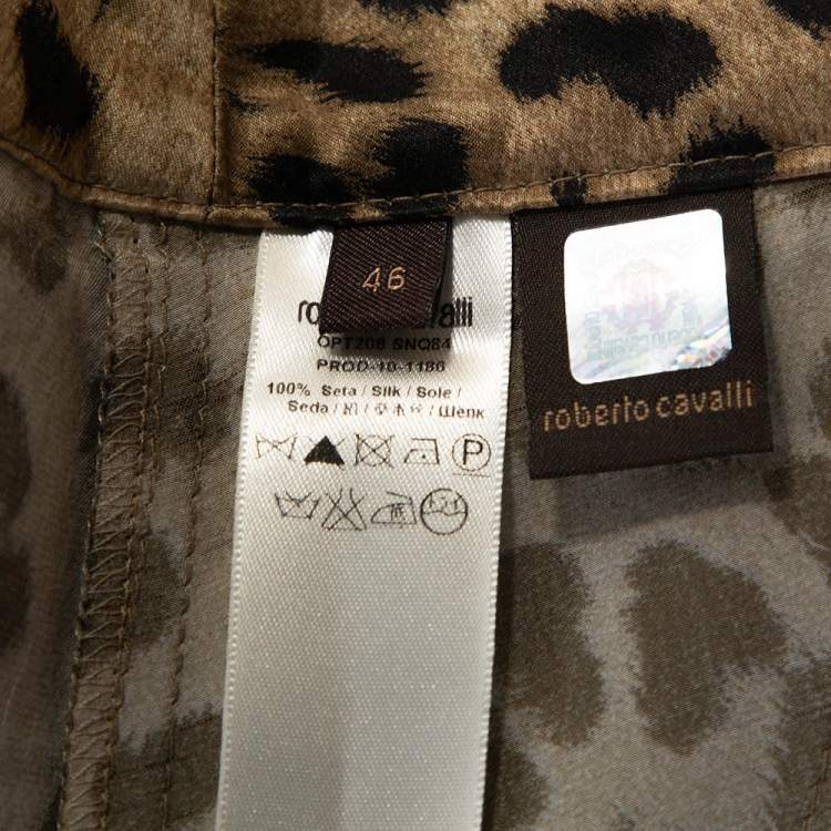 Pre Owned Roberto Cavalli Brown Leopard Print Silk Satin Pleated Pants L