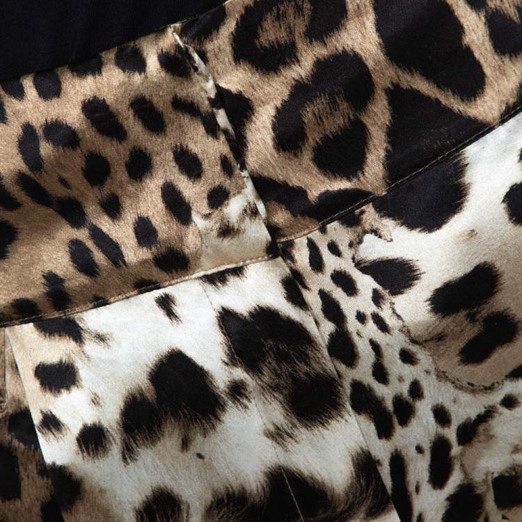 Pre Owned Roberto Cavalli Brown Leopard Print Silk Satin Pleated Pants L