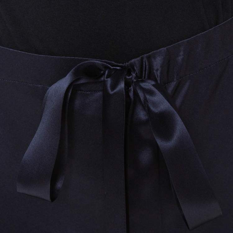 Pre Owned Roberto Cavalli Navy Blue Silk Satin Wide Leg Pants L