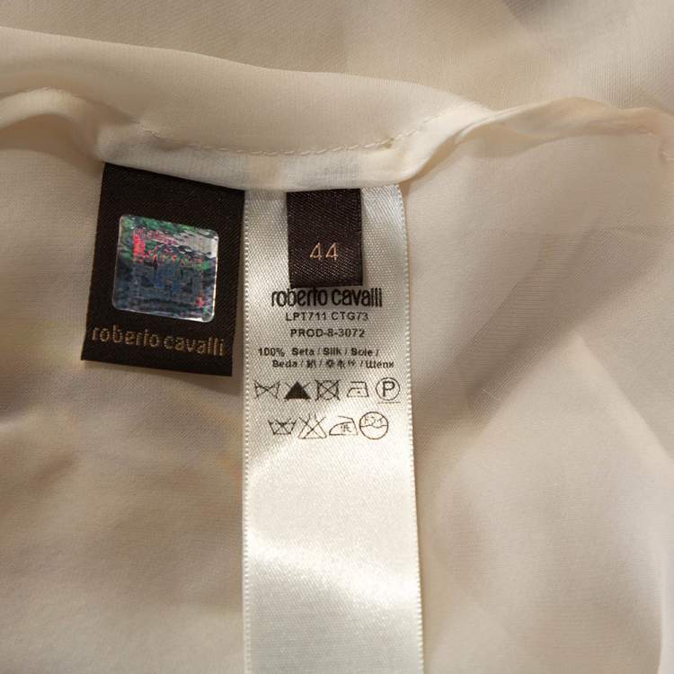 Pre Owned Roberto Cavalli Cream Chain Print Silk Front Tie Detail Sheer Kaftan M