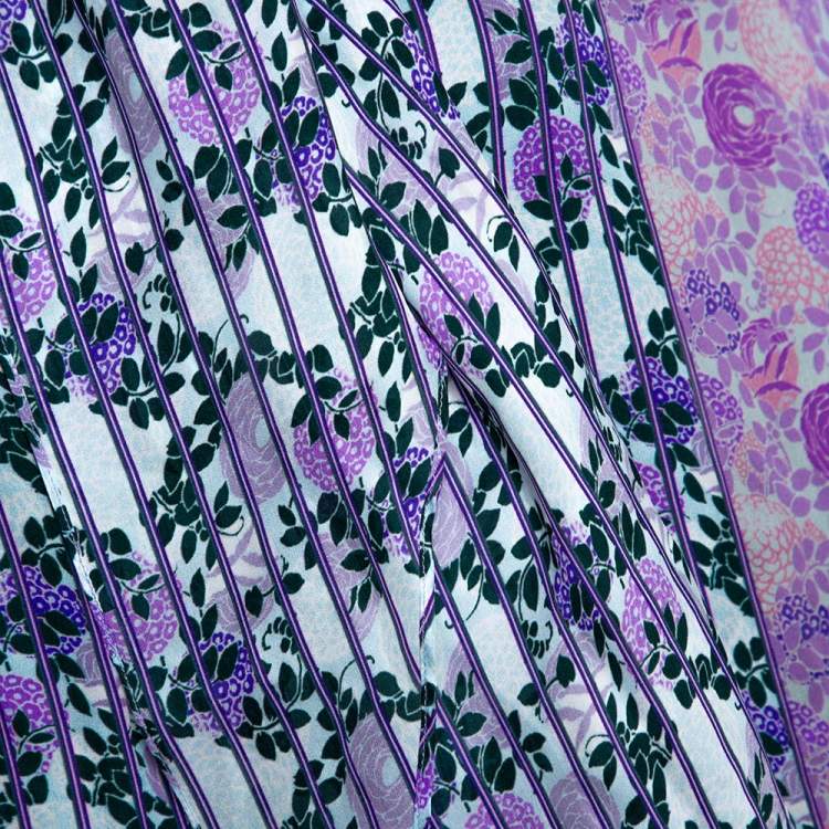 مملوكة مسبقًا Roberto Cavalli Purple Floral Print Silk Sheer Blouse L