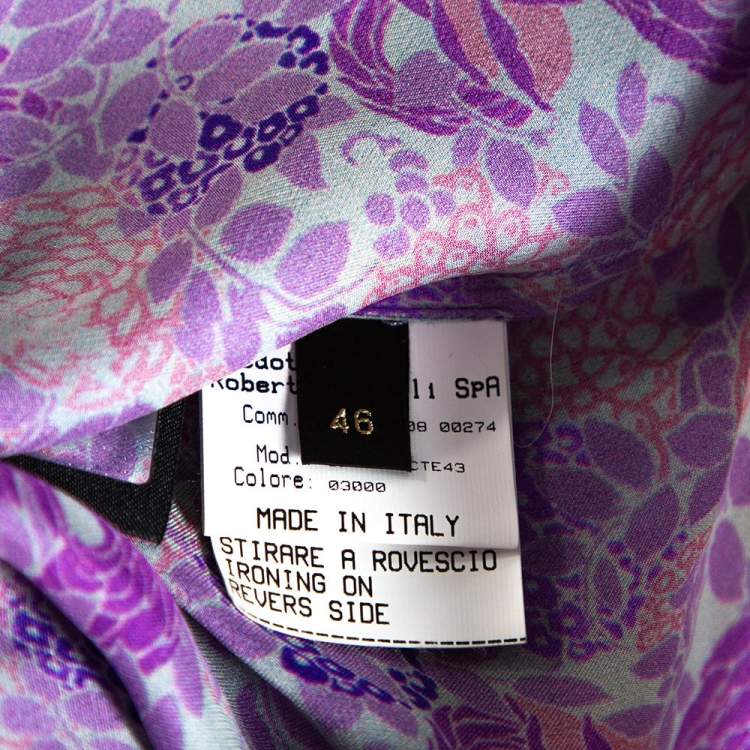مملوكة مسبقًا Roberto Cavalli Purple Floral Print Silk Sheer Blouse L
