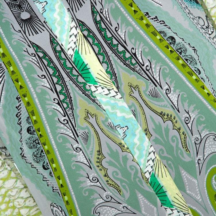 Pre Owned Roberto Cavalli Light Green Printed Silk Sheer Long Sleeve Shirt L