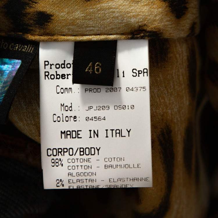 Pre Owned Roberto Cavalli Indigo Stretch Cotton Leopard Print Trim Pants L