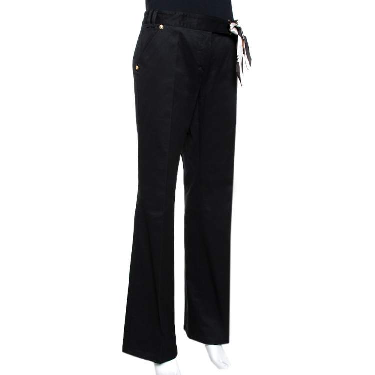 مملوكة مسبقًا Roberto Cavalli Black Denim & Silk Waist Trim Flared Jeans L
