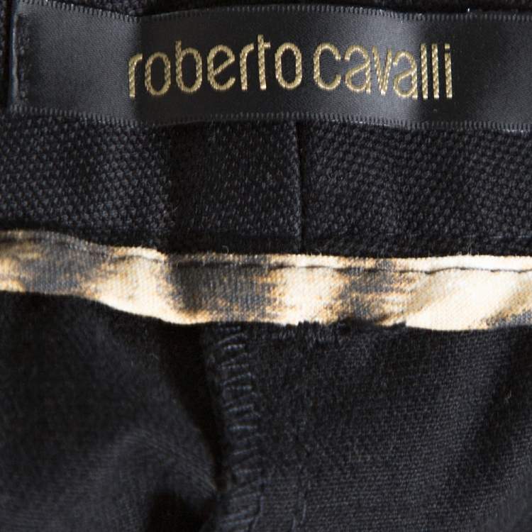 مملوكة مسبقًا Roberto Cavalli Black Denim & Silk Waist Trim Flared Jeans L