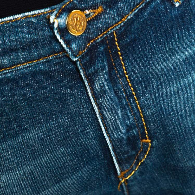 Pre Owned Roberto Cavalli Blue Medium Wash Denim Straight Leg Jeans L