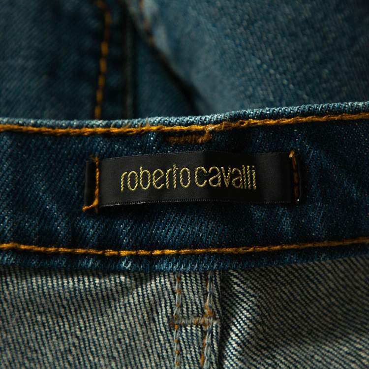 Pre Owned Roberto Cavalli Blue Medium Wash Denim Straight Leg Jeans L