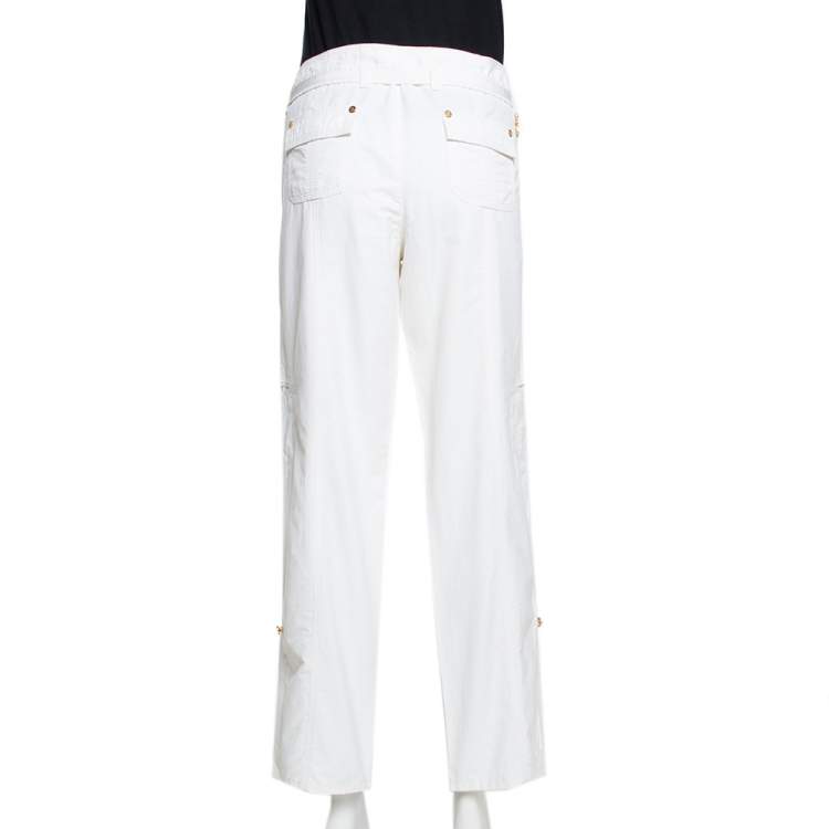 Pre Owned Roberto Cavalli White Cotton Blend Cargo Pants M 