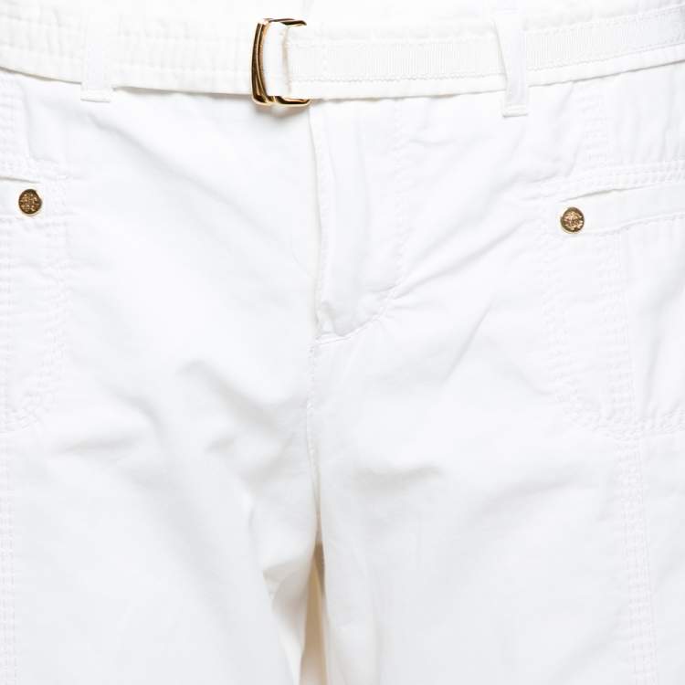 Pre Owned Roberto Cavalli White Cotton Blend Cargo Pants M 