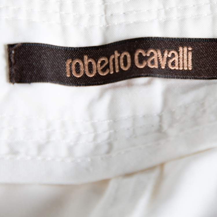 Pre Owned Roberto Cavalli White Cotton Blend Cargo Pants M 