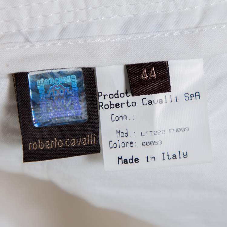 Pre Owned Roberto Cavalli White Cotton Blend Cargo Pants M 