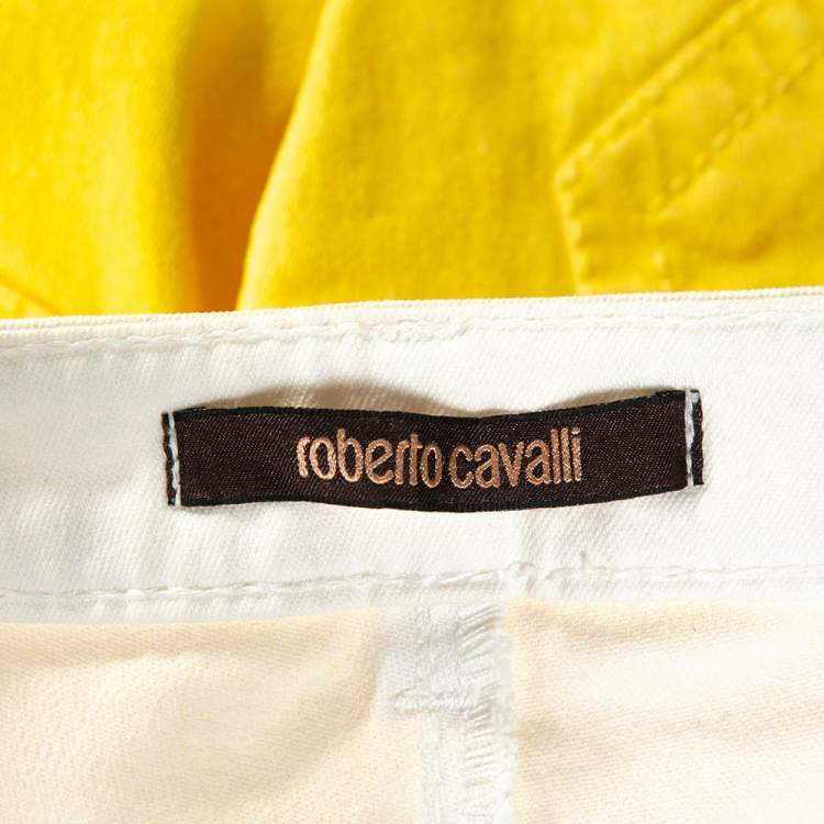 Pre Owned Roberto Cavalli Yellow Denim Painted Effect Flared Jeans L 