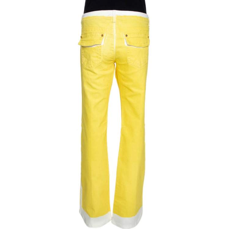 Pre Owned Roberto Cavalli Yellow Denim Painted Effect Flared Jeans L 