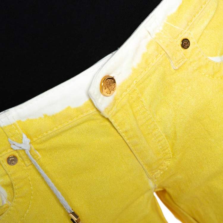 Pre Owned Roberto Cavalli Yellow Denim Painted Effect Flared Jeans L 