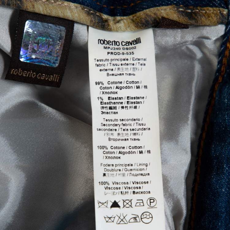 Pre Owned Roberto Cavalli Blue Floral Embroidered Denim Flared Jeans L