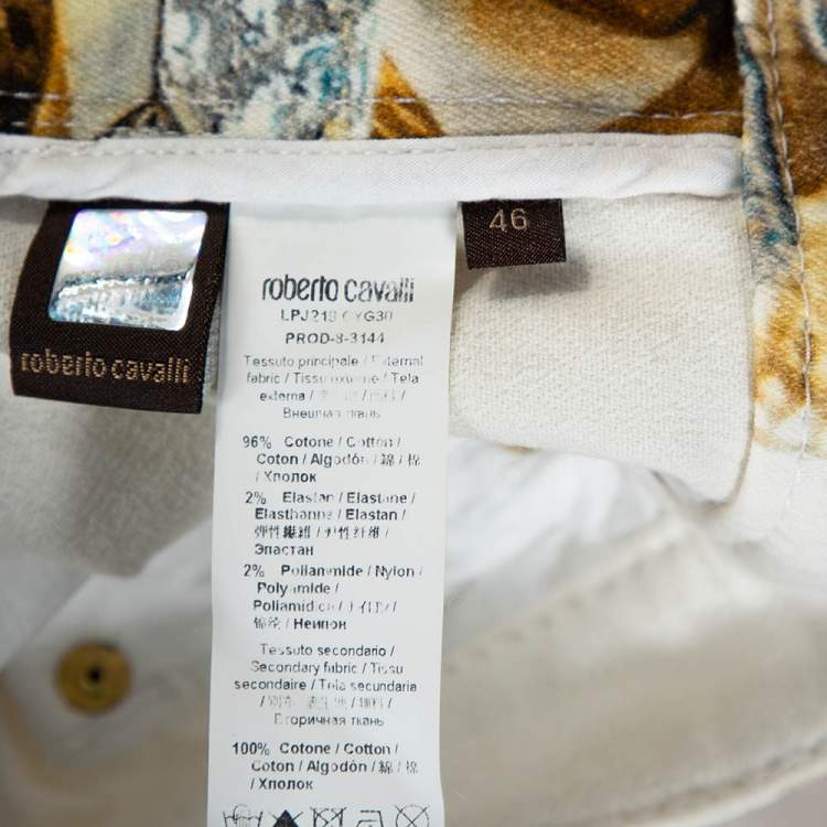 Pre Owned Roberto Cavalli Cream Jewel Printed Denim Flared Jeans L 