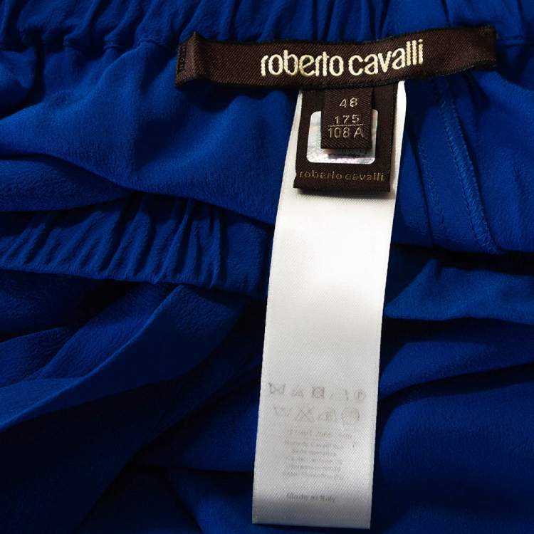 مملوكة مسبقًا Roberto Cavalli Cobalt Blue Silk Wide Leg Pants L