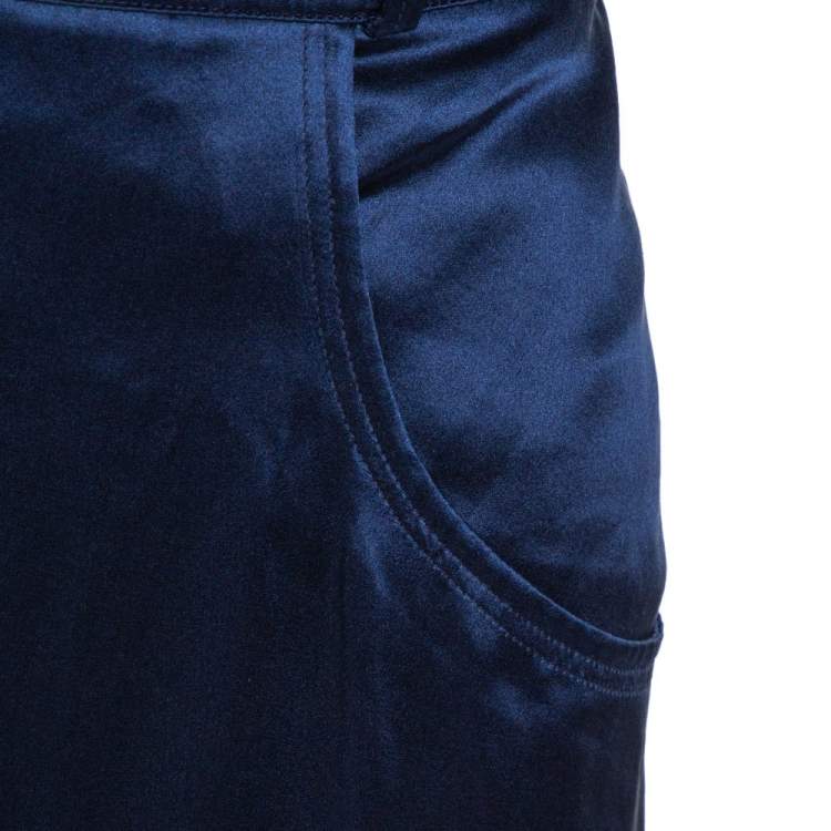 Pre Owned Roberto Cavalli Navy Blue Silk Satin Maxi Skirt L