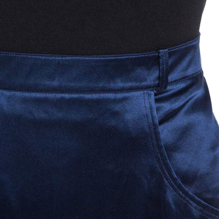 Pre Owned Roberto Cavalli Navy Blue Silk Satin Maxi Skirt L