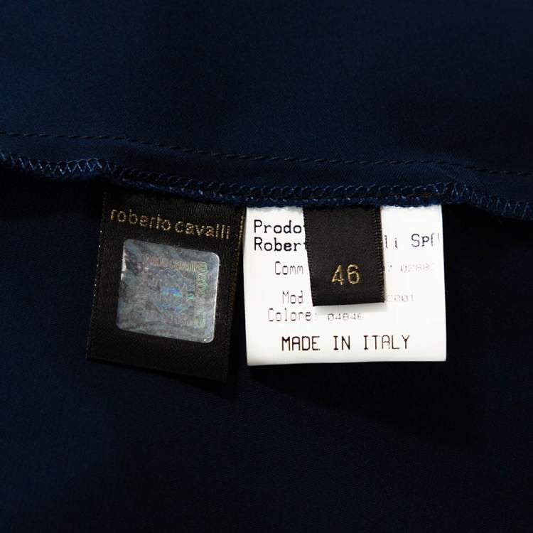 Pre Owned Roberto Cavalli Navy Blue Silk Satin Maxi Skirt L