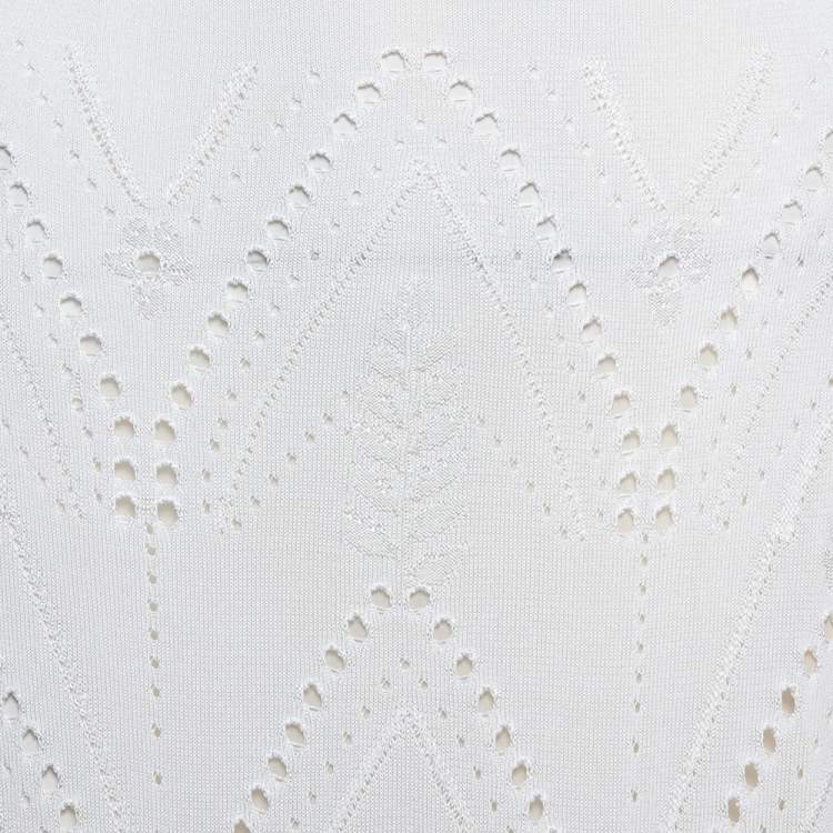 Pre Owned Roberto Cavalli White Pointelle Knit Maxi Skirt L
