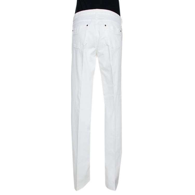 Pre Owned Roberto Cavalli White Denim Claw Detail Wide Leg Jeans L