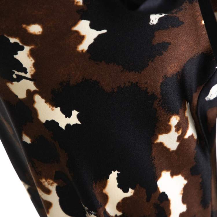 Pre Owned Roberto Cavalli Brown Printed Silk Satin Wide Leg Pants M