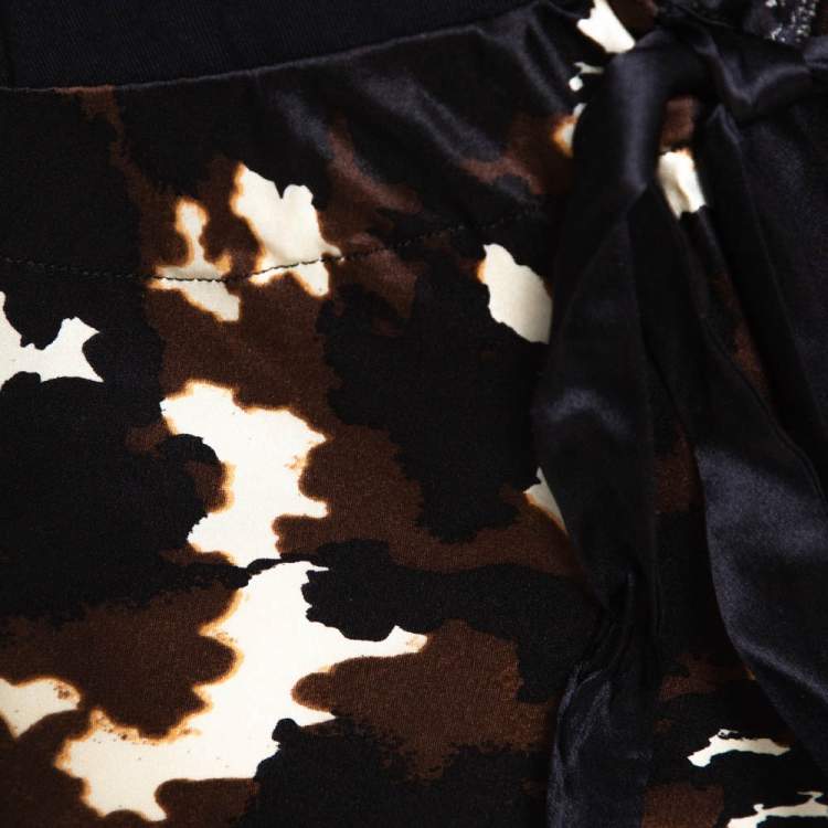 Pre Owned Roberto Cavalli Brown Printed Silk Satin Wide Leg Pants M