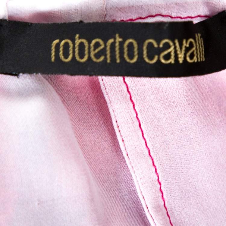 Pre Owned Roberto Cavalli Pink & Purple Floral Printed Silk Pleated Gypsy Blouse M 