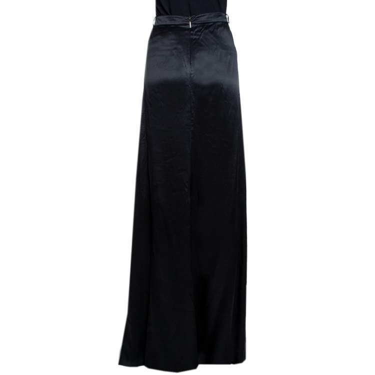 Pre Owned Roberto Cavalli Black Silk Satin Pocket Detail Flared Skirt L