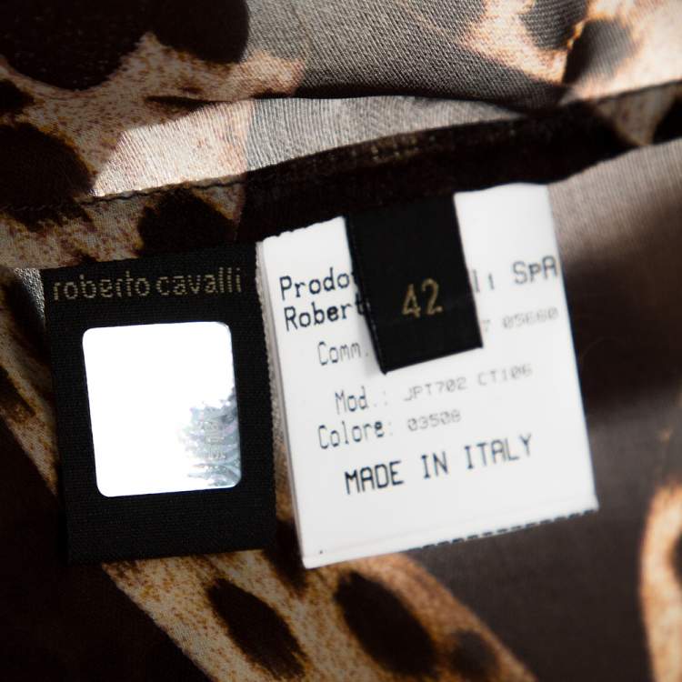 Pre Owned Roberto Cavalli Brown Animal Printed Silk Boat Neck Top M