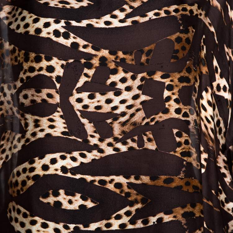 Pre Owned Roberto Cavalli Brown Animal Printed Silk Boat Neck Top M