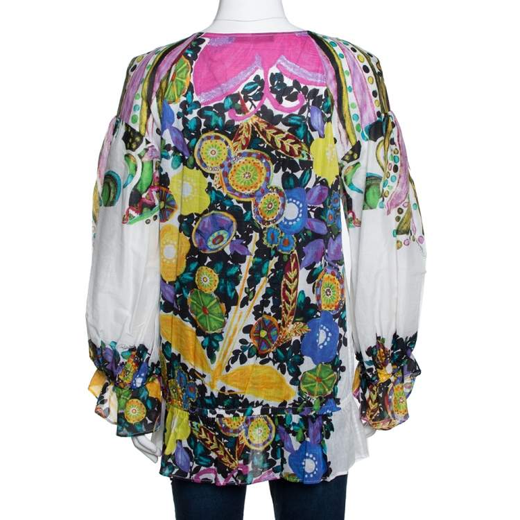 Pre Owned Roberto Cavalli Multicolor Printed Cotton Gypsy Blouse L 
