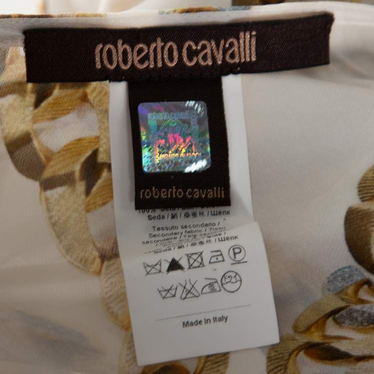Pre Owned Roberto Cavalli Cream Jewel Printed Silk Maxi Kaftan Dress 