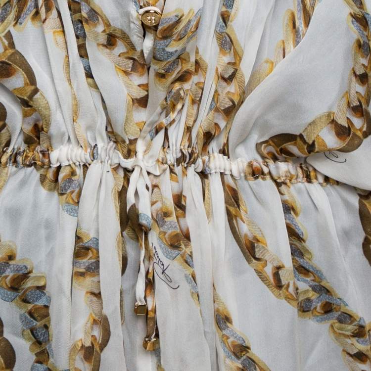 Pre Owned Roberto Cavalli Cream Jewel Printed Silk Maxi Kaftan Dress 