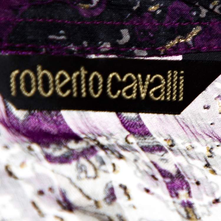 Pre Owned Roberto Cavalli Purple Shimmer Paisley Print Silk Sheer Blouse L