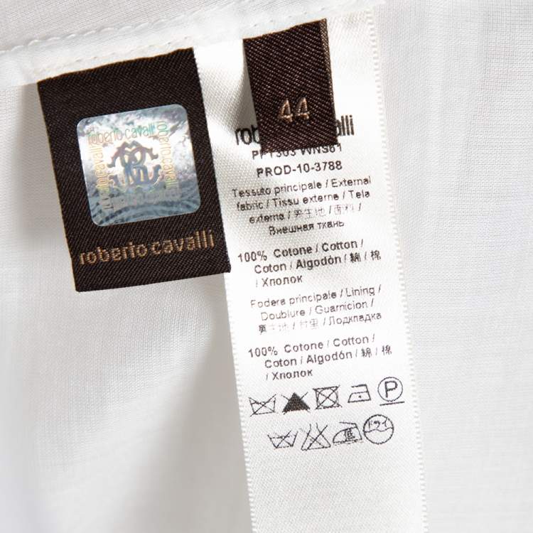 Pre Owned Roberto Cavalli White Printed Cotton Gathered Maxi Skirt M