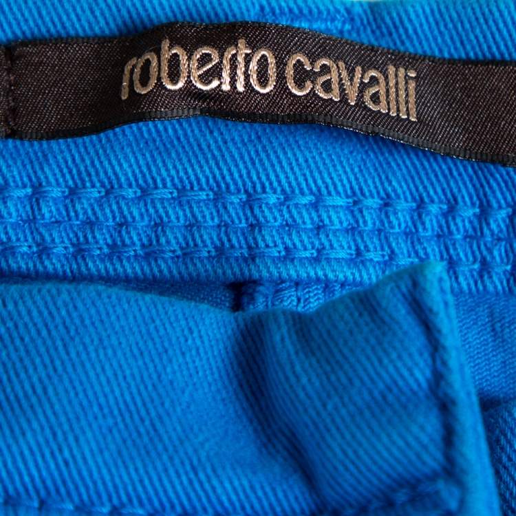 Pre Owned Roberto Cavalli Blue Stretch Cotton Straight Leg Jeans L