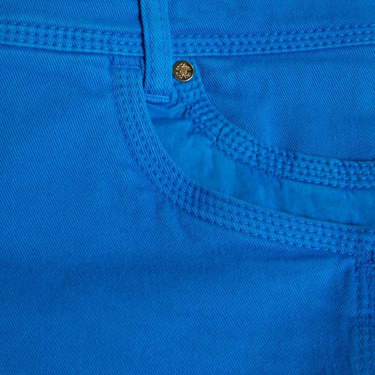 Pre Owned Roberto Cavalli Blue Stretch Cotton Straight Leg Jeans L