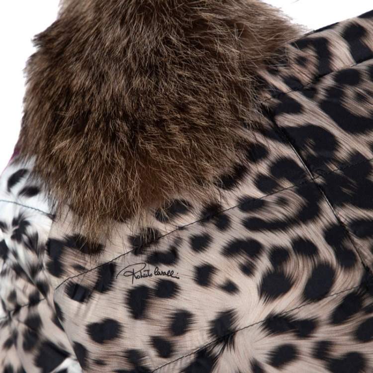 Pre Owned Roberto Cavalli Beige Animal Print Quilted Fur Lined Jacket M