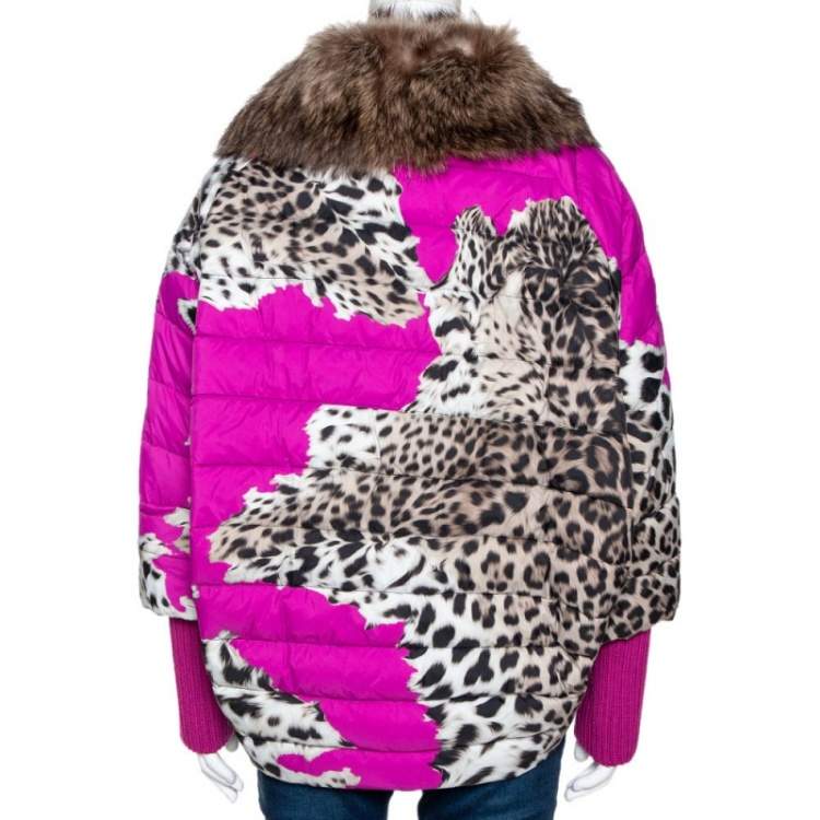 Pre Owned Roberto Cavalli Beige Animal Print Quilted Fur Lined Jacket M